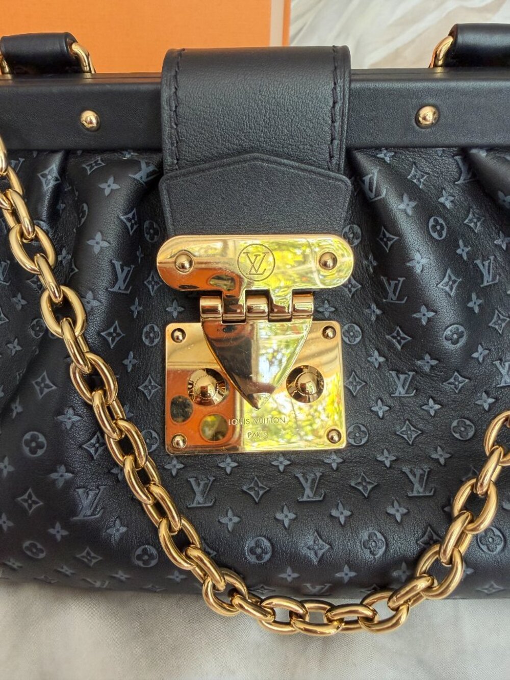 Authentic Louis Vuitton Nanogram Embossed Clutch - Black (Full Set) - Picture 7 of 10
